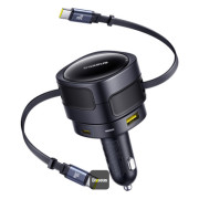 INCARCATOR auto Baseus Enjoyment Max, Quick Charge 90W, 1 x USB, cablu retractabil integrat 2 x USB Type-C, pt. bricheta auto, negru 