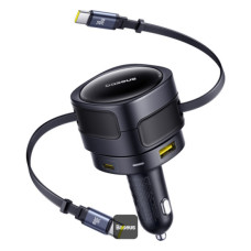 INCARCATOR auto Baseus Enjoyment Max, Quick Charge 90W, 1 x USB, cablu retractabil integrat 2 x USB Type-C, pt. bricheta auto, negru 