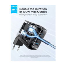 Alimentator retea Anker, 100W, fast charge, display interactiv, 2 x USB-C, 1 x USB-A, gri, 