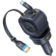 INCARCATOR auto Baseus PrimeTrip VR2 Max, Quick Charge 60W, 1 x USB, cablu integrat 2 x USB Type-C, pt. bricheta auto, cablu retractabil, negru 