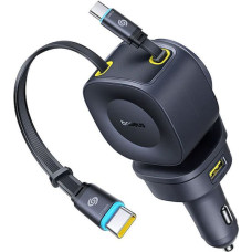 INCARCATOR auto Baseus PrimeTrip VR2 Max, Quick Charge 60W, 1 x USB, cablu integrat 2 x USB Type-C, pt. bricheta auto, cablu retractabil, negru 